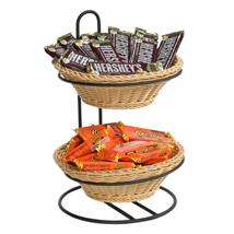 2 Tier Round Plastic Wicker Baskets Tabletop Display Stand